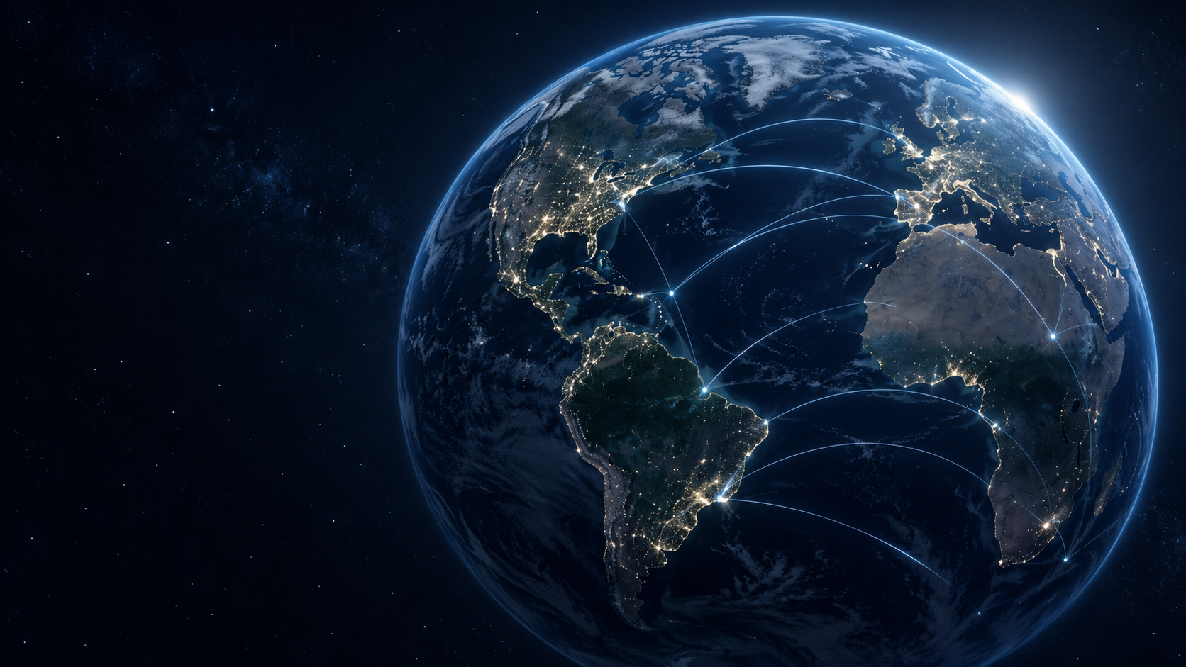 Conceptual globe with connections between continents, representing worldwide supply